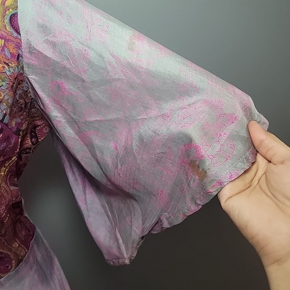 Unique Uttam London Size M/L Dress Purple Pink Paisley Delicate 100% Silk Dress - Picture 6 of 8